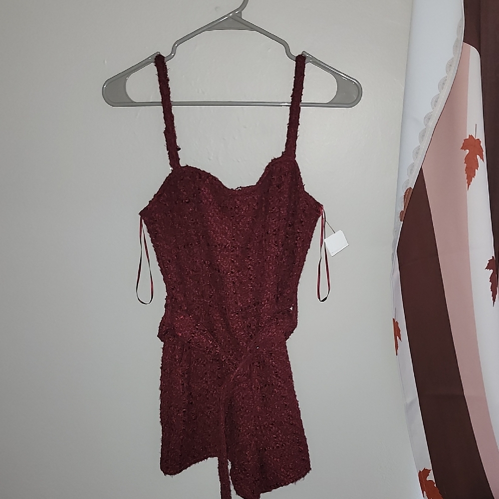 Burgundy Textured Sleeveless Romper